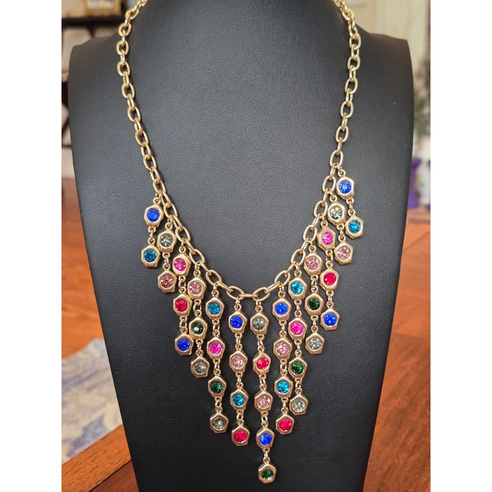 Swarovski Style Bezel Set Crystal Bibb Necklace Cleopatra Vintage STUNNING